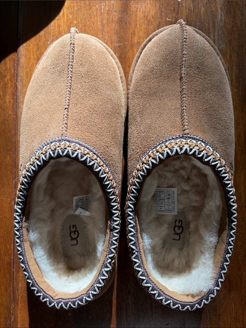 NWOT UGG Tasman Chestnut Suede Shearling Lined Slip-On Slippers